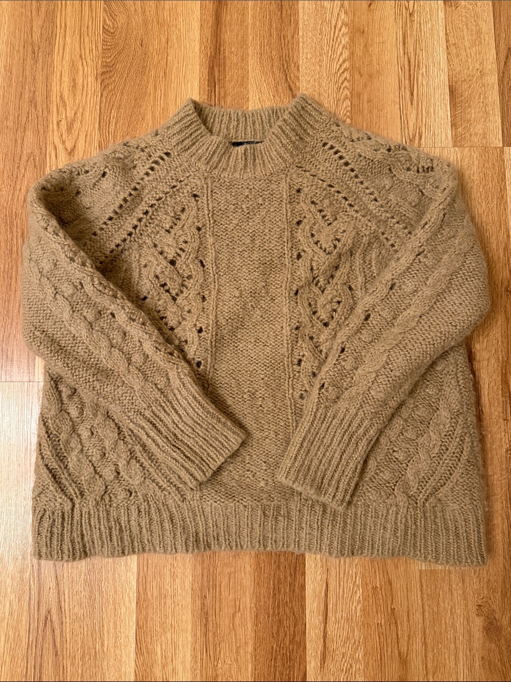 J. Crew Cable Knit Crewneck Sweater - Camel